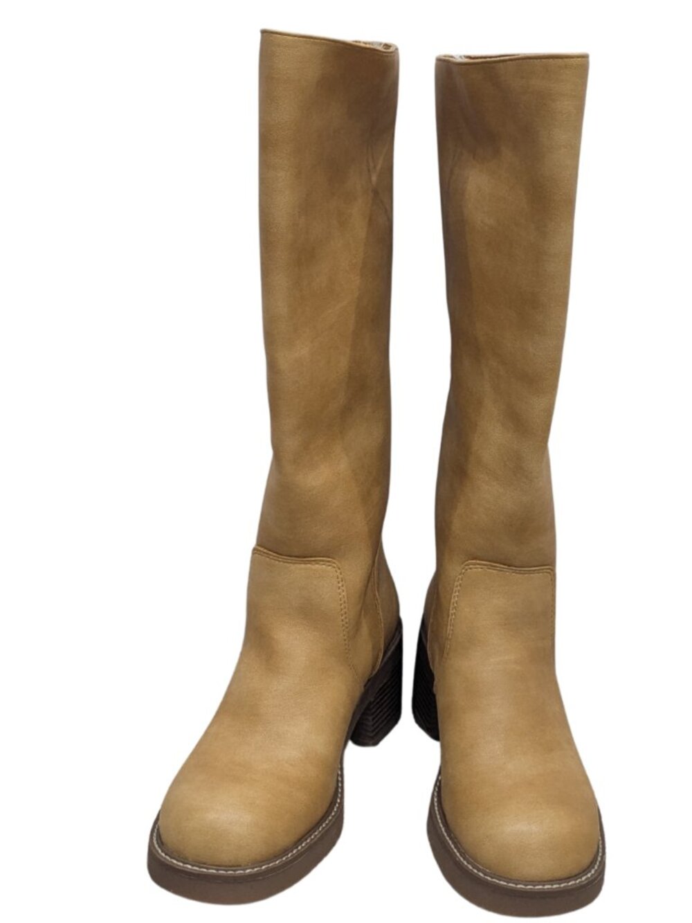 Madden Girl Momentoo Knee High Block Heel Boots Natural Size 5M - Picture 2 of 8
